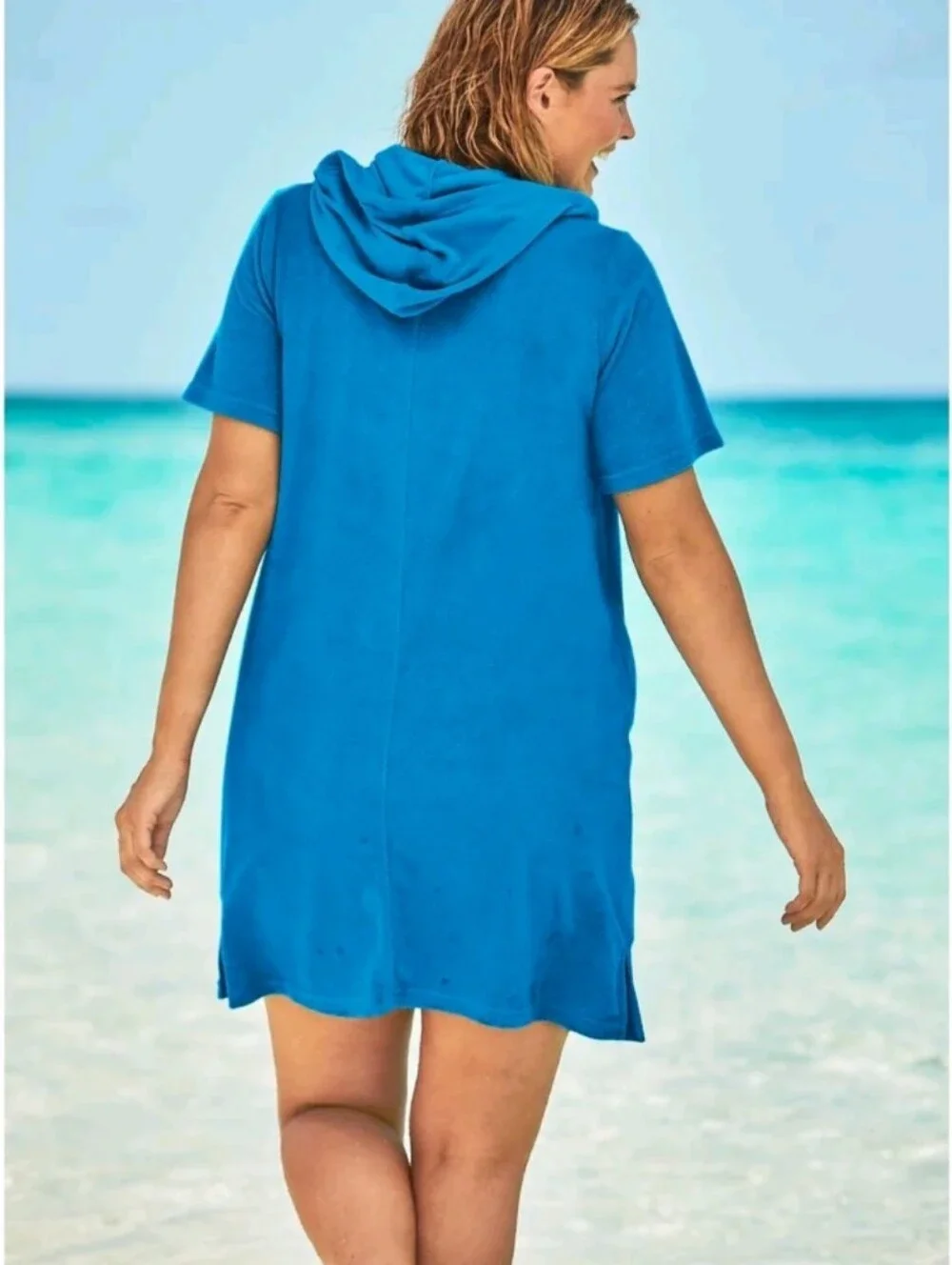 Swimsuits For All Women's Plus Size Terry Longer-Length Hooded Zip-Fron Cover Up